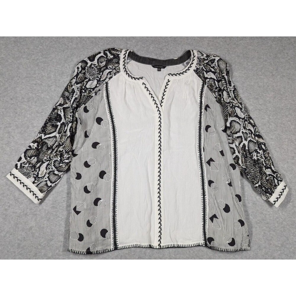 John.Mark Women Top XL Textured Wearable Art Embroidered Stripe Dot‎ Animal